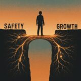 person standing between safety and growth